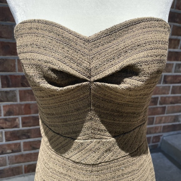 Trina Turk - Olive Tweed Strapless Sheath Dress Sz 4 - Picture 3 of 10